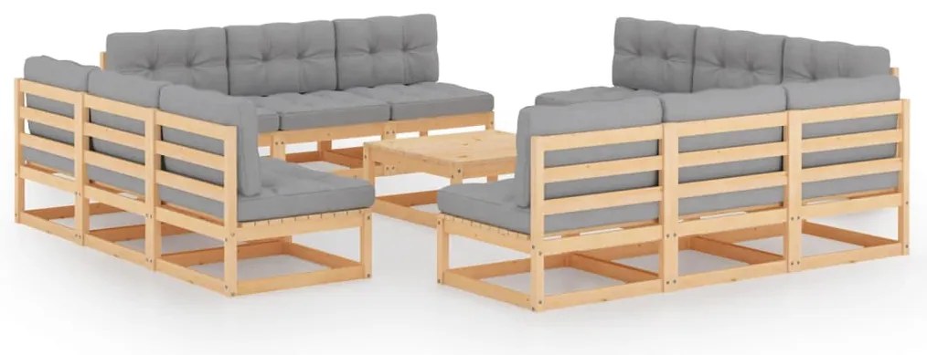 13 pcs conjunto lounge de jardim c/ almofadões pinho maciço