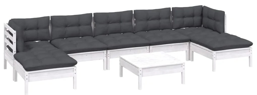 8 pcs conjunto lounge de jardim c/ almofadões pinho branco