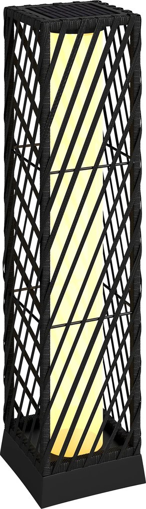 Outsunny Candeeiro de Jardim em Vime Candeeiro Solar Exterior com Luzes LED Automáticas Impermeável IP44 16x16x68 cm Preto | Aosom Portugal