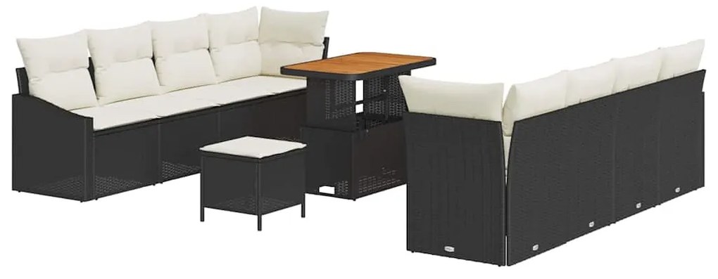 Conjunto de Sofá de Jardim de 11 Peças com Almofadas Preto Rattan Sint