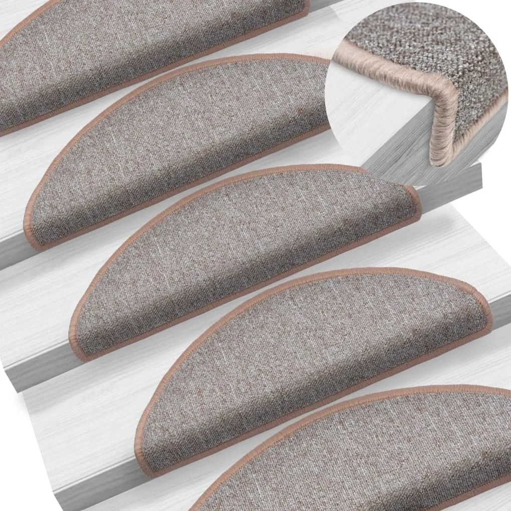 vidaXL Tapetes de escadas 10 pcs 65x24x4 cm castanho-claro