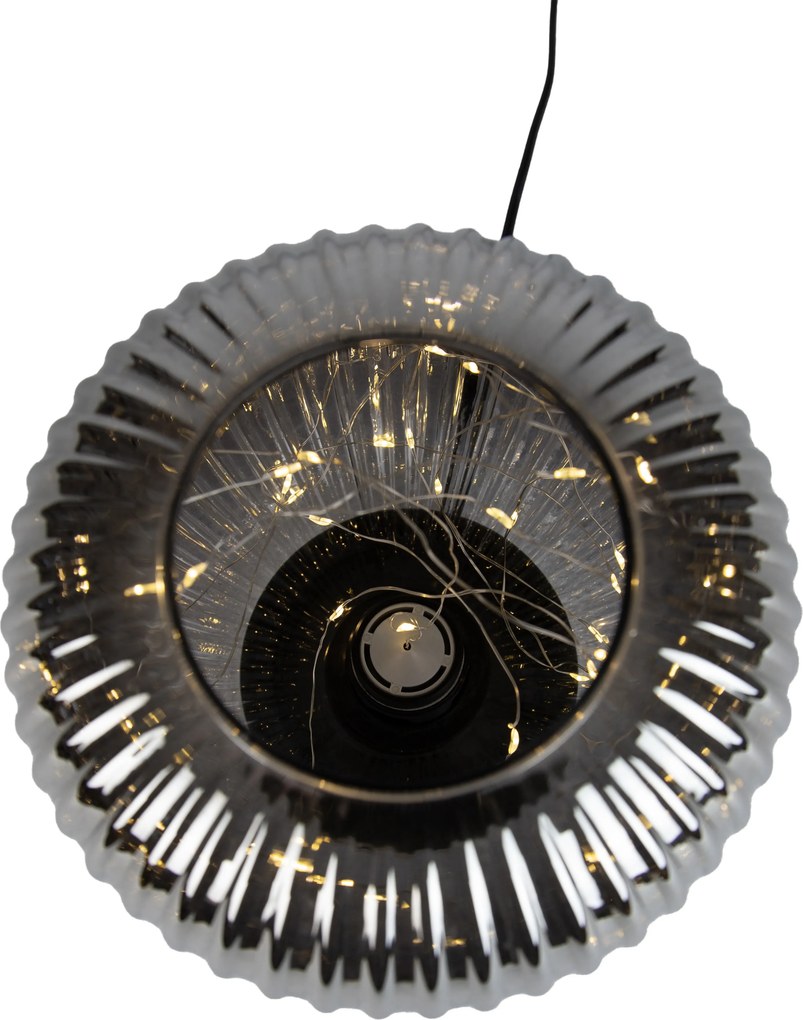 Candeeiro de mesa Art Déco preto com vidro fumê incluindo cabo de luz E27 - Karel