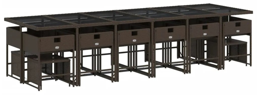 17 pcs conjunto jantar p/ jardim c/ almofadões vime PE castanho