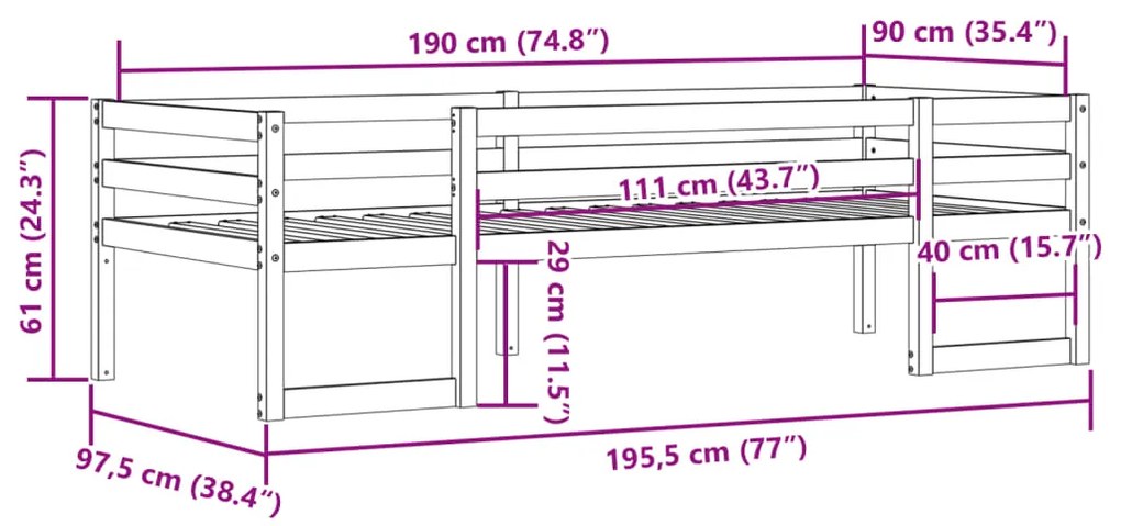 Estrutura de cama infantil 90x190 cm madeira de pinho maciça