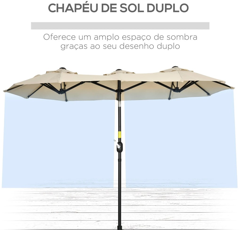 Chapéu de Sol Duplo 295x152x222 cm Chapéu de Sol de Jardim com Inclina