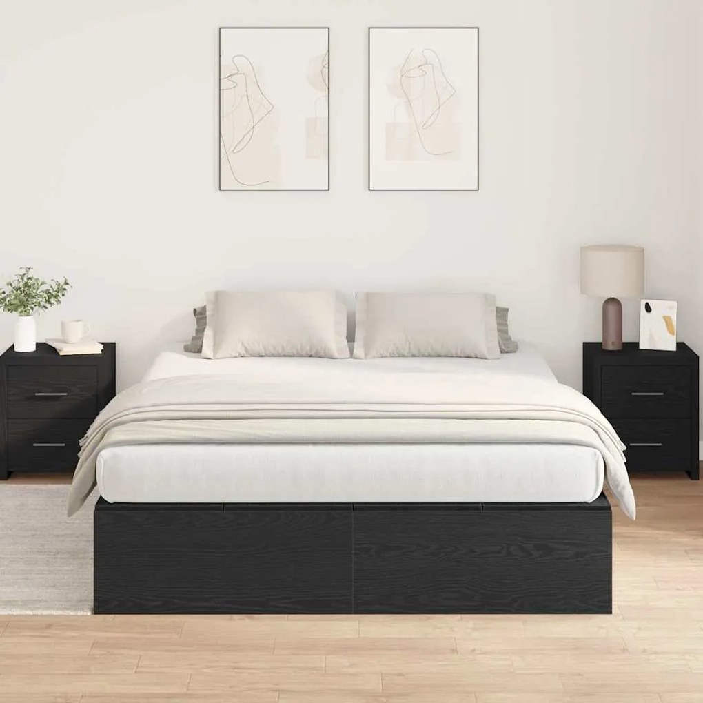 Cama com Arrumação Preto Carvalho 140 x 190 cm
