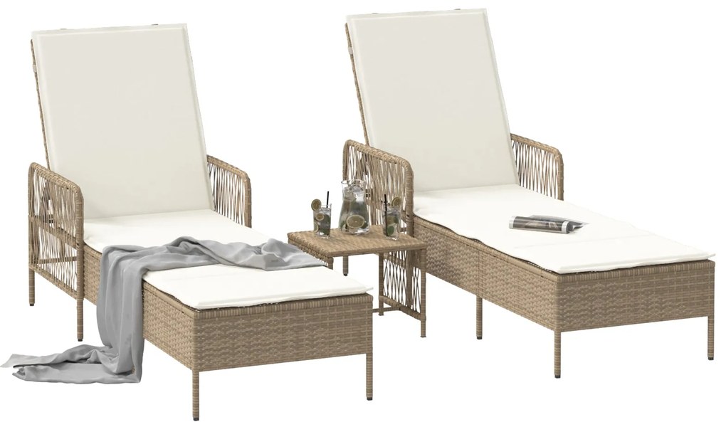Conjunto de Espreguiçadeiras Conjunto de 3 Bege e Creme