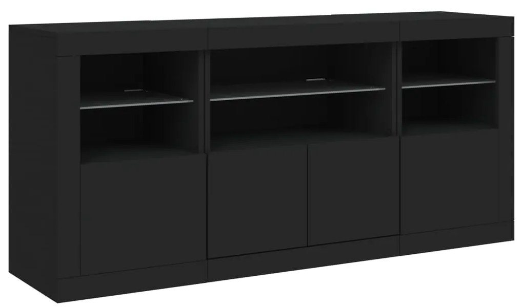 Aparador com luzes LED 142,5x37x67 cm preto