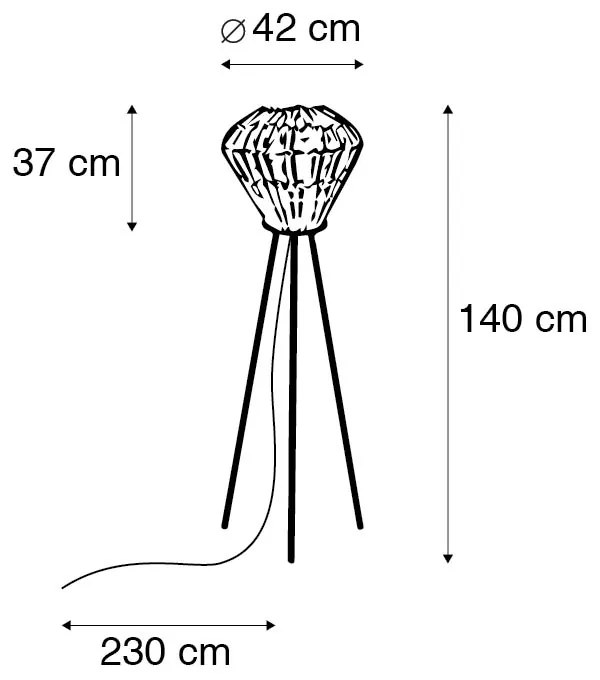 Candeeiro de pé rústico tripé bambu com branco - Canna Diamond