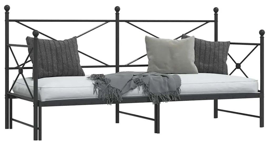 Cama de dia com gavetão sem colchão 90x200 cm aço preto