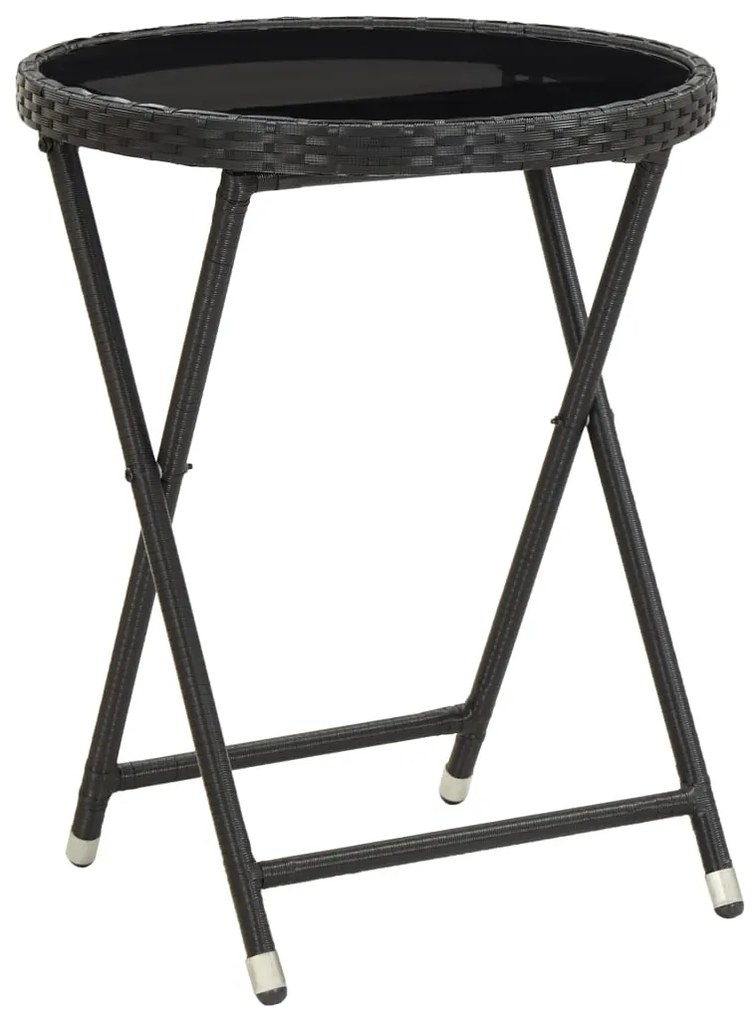 3 pcs conjunto bistrô para jardim vime PE e vidro preto