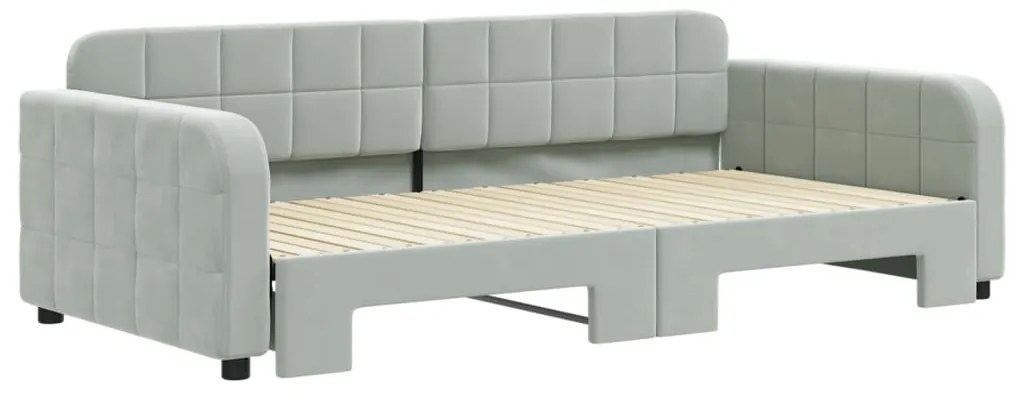 Sofá-cama com gavetão 100x200 cm veludo cinzento-claro