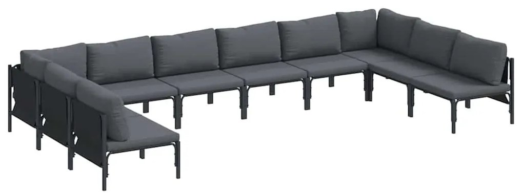 Conjunto de Sofá de Jardim 10 pcs Cinzento-escuro Aço