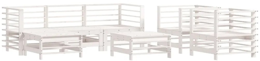7pcs conjunto lounge jardim c/ almofadões madeira maciça branco