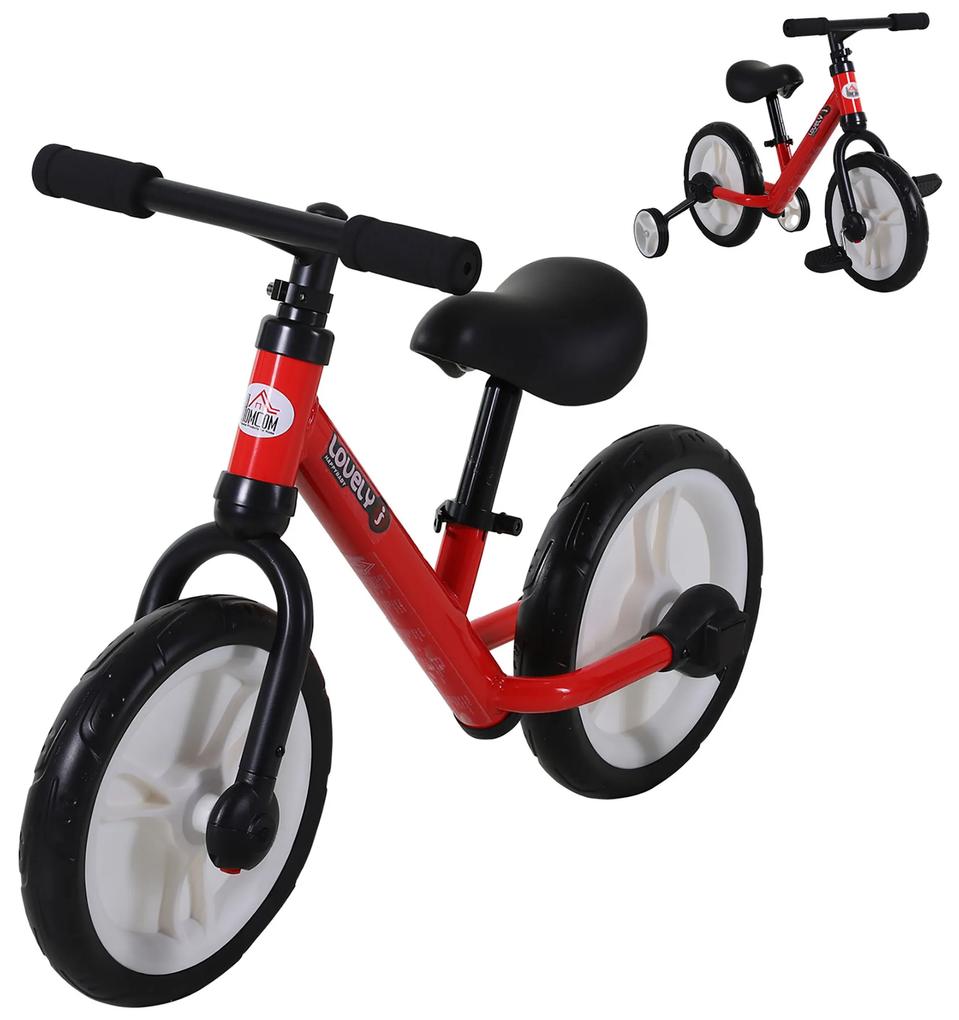 HOMCOM Bicicleta Balance com pedais e rodas removíveis Assento ajustável 33-38cm Crianças +2 Anos Carga 25kg Cor vermelha | Aosom Portugal