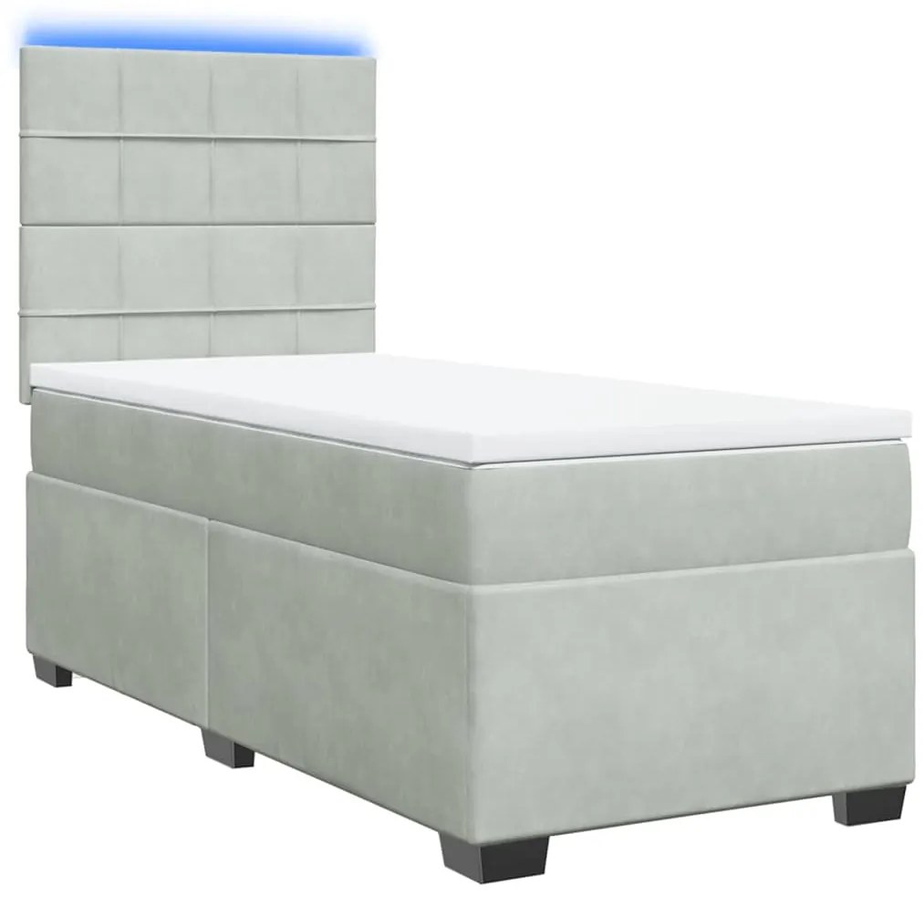 Cama com molas/colchão 100x200 cm veludo cinza-claro