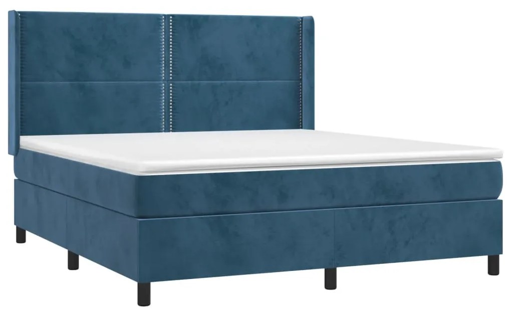 Cama box spring c/ colchão/LED 180x200 cm veludo azul-escuro