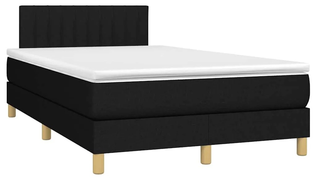 Cama box spring c/ colchão e LED 120x190 cm tecido preto