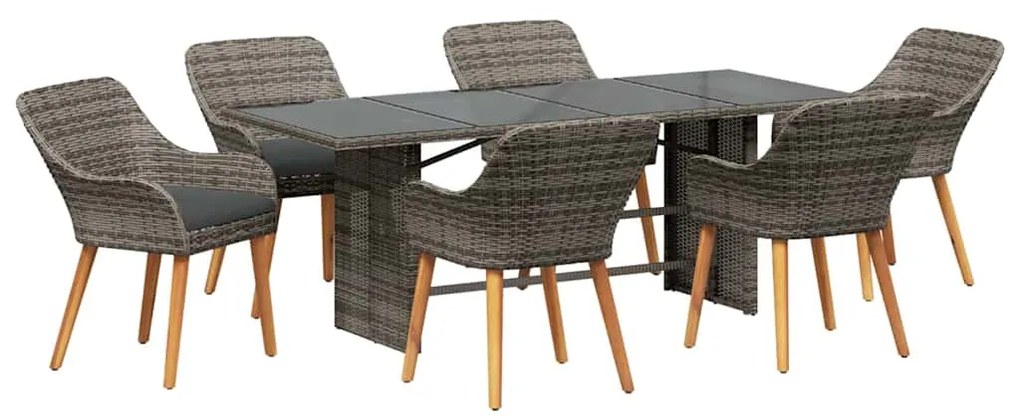 Conjunto de Jantar para o Jardim com 7 Peças em Cinza Polirattan