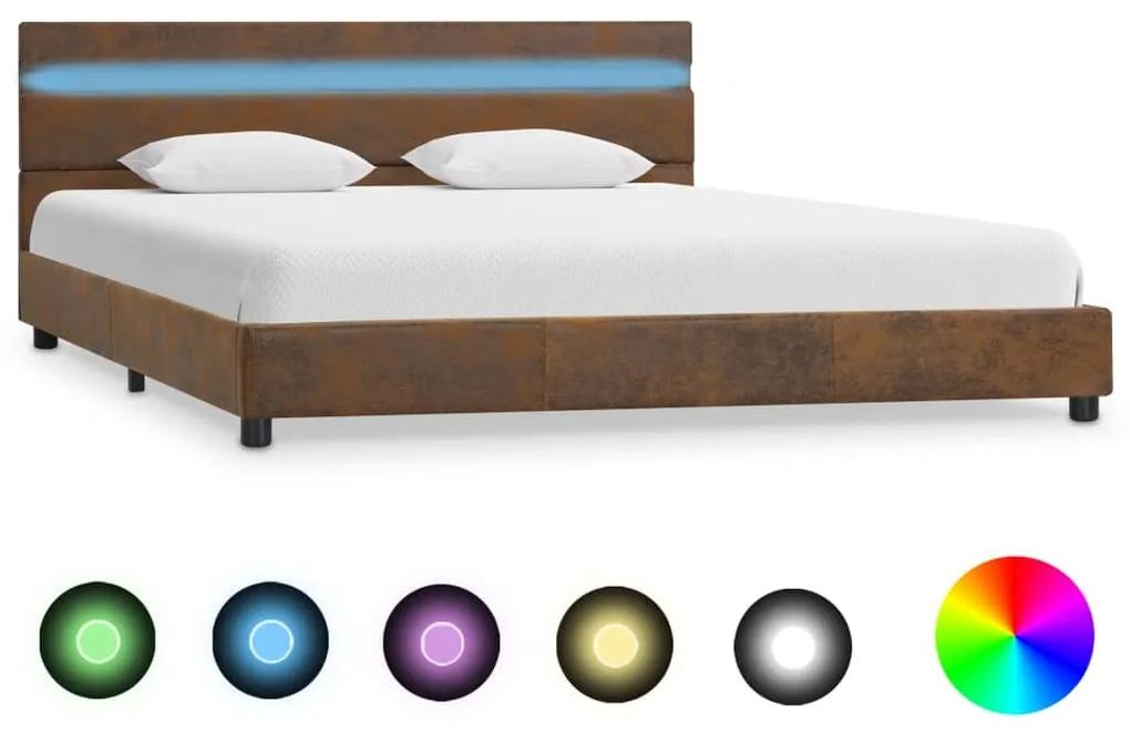 Estrutura de cama com LED 160x200 cm tecido castanho