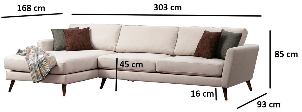 Sofá-Cama de Canto Mayorka – Bege – 303 x 168 x 93 cm