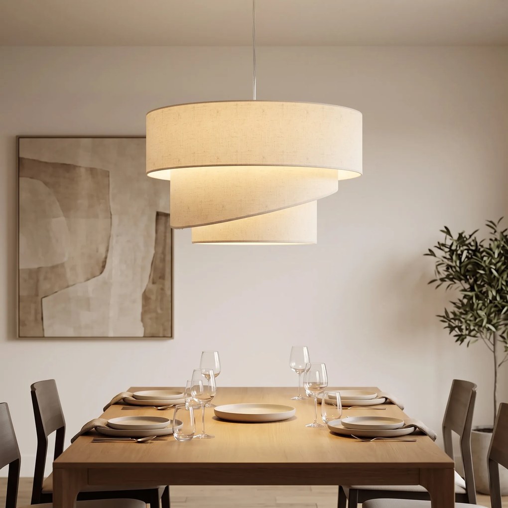Candeeiro Suspenso com 3 Abajures, 50 x 50 x 37,5 cm, Altura Regulável, Bege