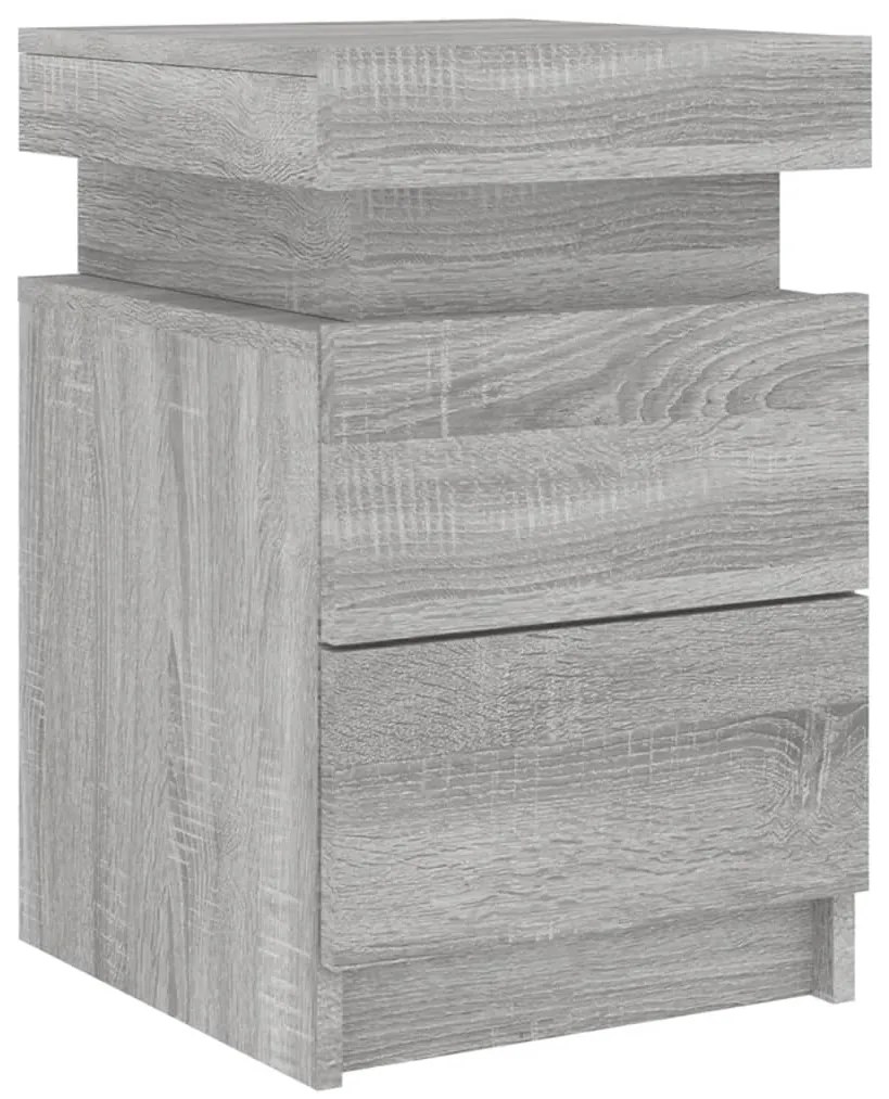 Mesas cabeceira c/ luzes LED 2 pcs 35x39x55 cm cinza sonoma