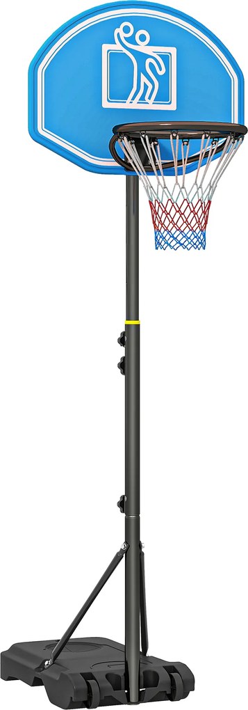 HOMCOM Tabela de Basquetebol com Altura Ajustável 160-210cm Rodas e Base Recarregável 76x70x197,5-254cm Preto e Azul | Aosom Portugal