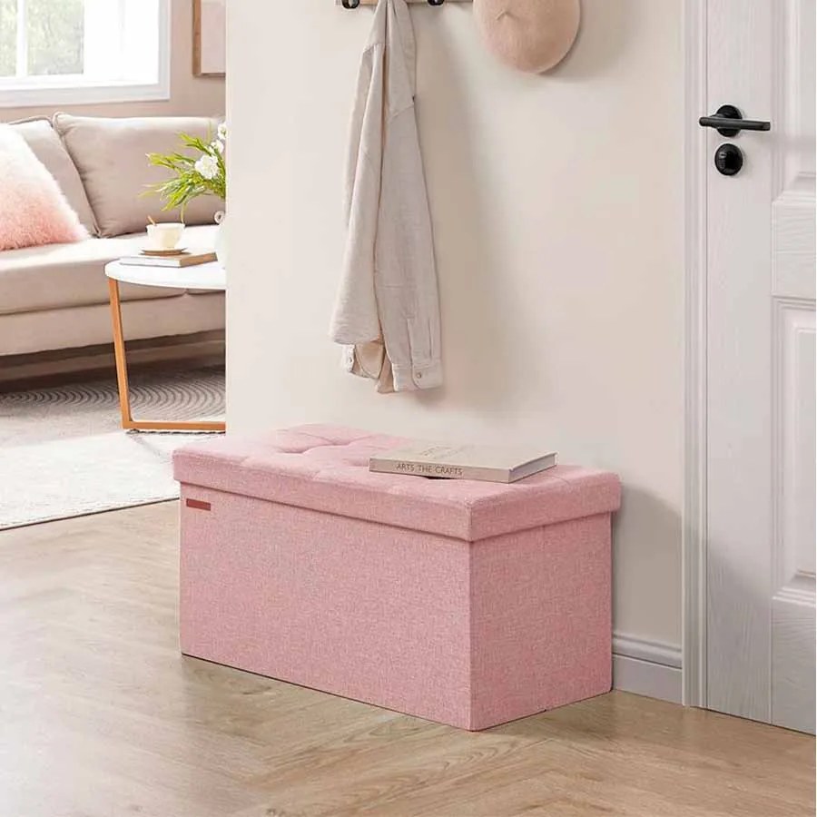 Banco com espaço de arrumação 38 x 76 x 38 cm cor-de-rosa pastel