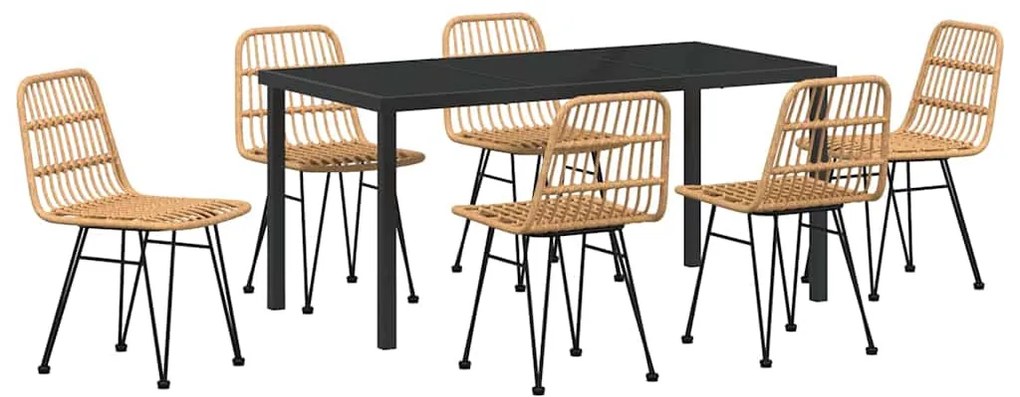 Conjunto de jantar de jardim , 7 peças em rattan poliéster marrom.