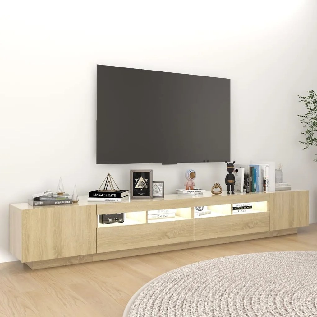 Móvel de TV Giancarlo com Luzes LED de 260cm - Carvalho - Design Moder