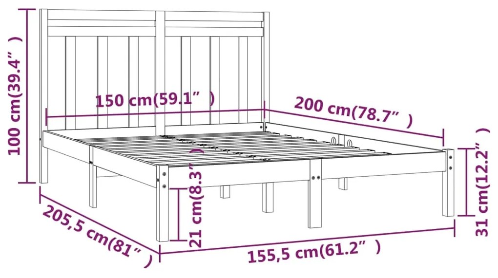 Estrutura de cama king 150x200 cm madeira maciça