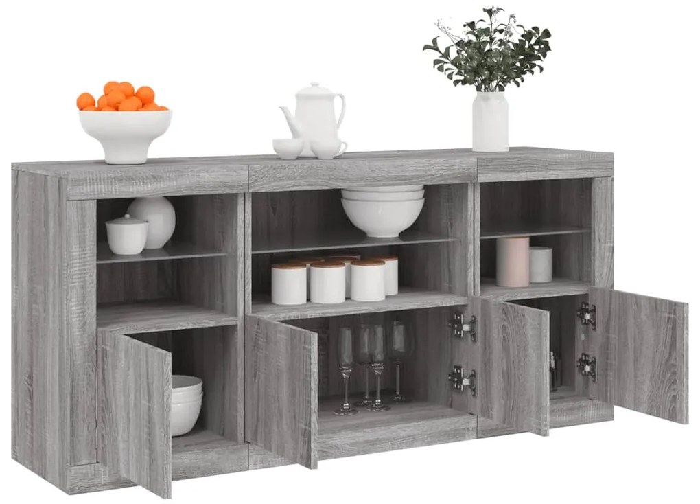 Aparador com luzes LED 142,5x37x67 cm cinzento sonoma