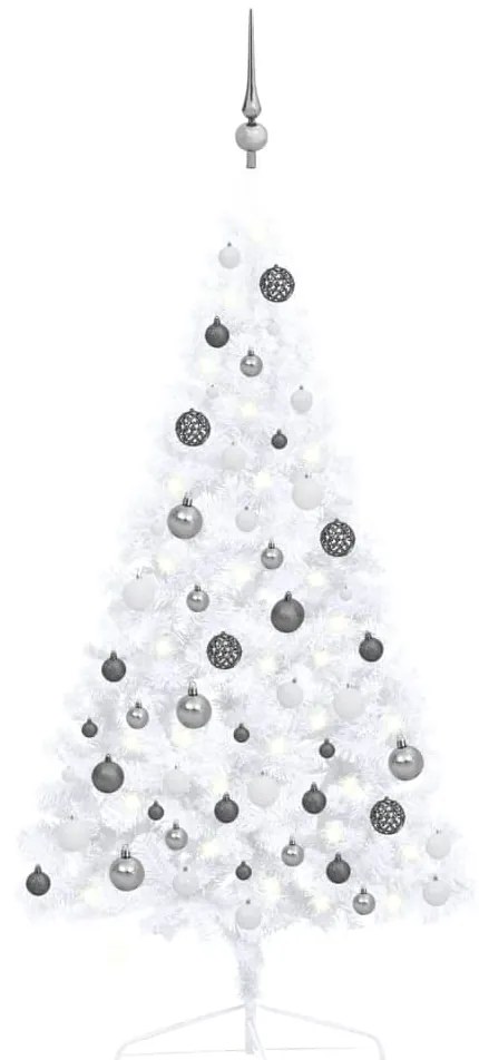 vidaXL Meia árvore Natal artificial pré-iluminada c/ bolas branco