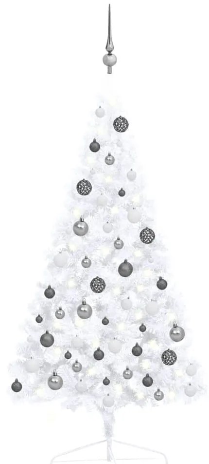 Meia árvore Natal artificial c/ luzes LED e bolas 120 cm branco