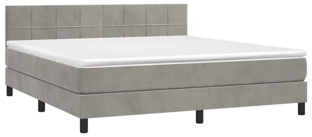 Cama box spring c/ colchão/LED 180x200 cm veludo cinzento-claro