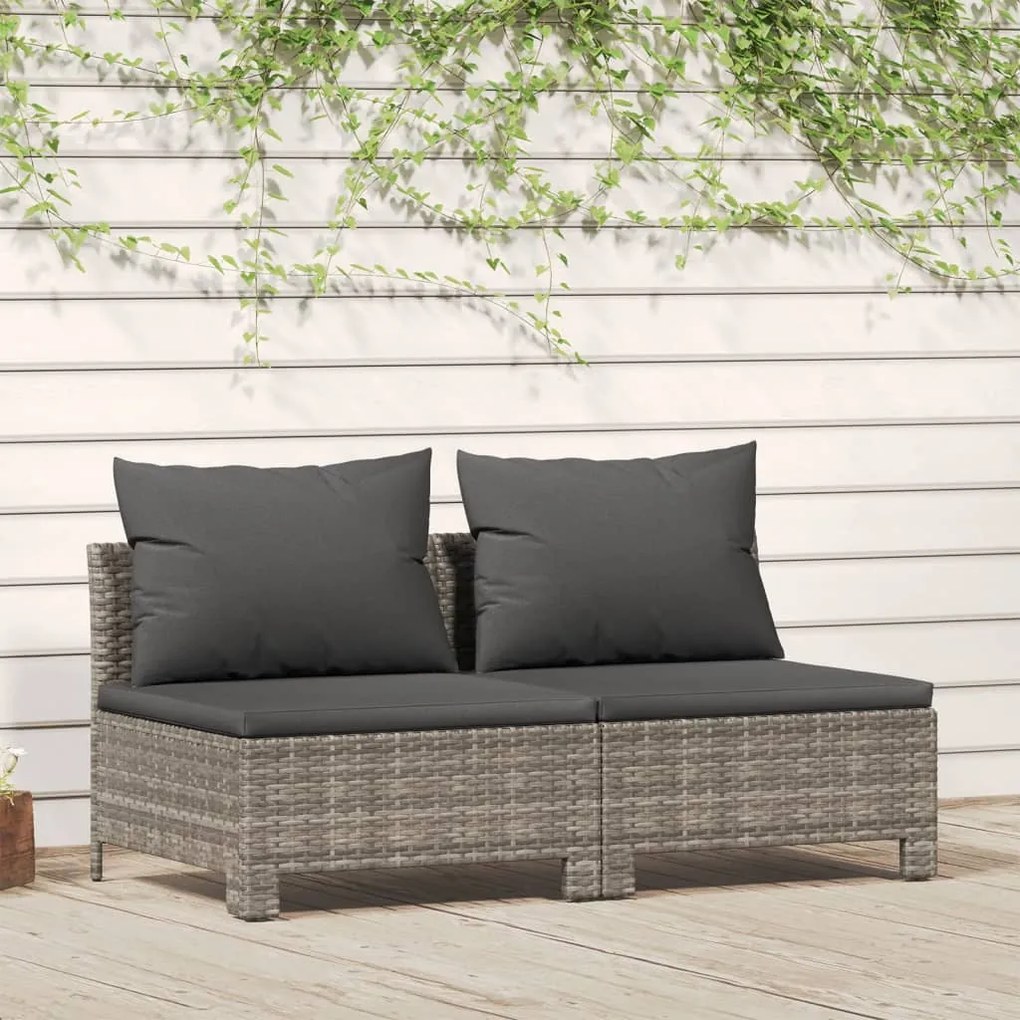 vidaXL Sofá de jardim de 2 lugares com almofadões vime PE cinzento