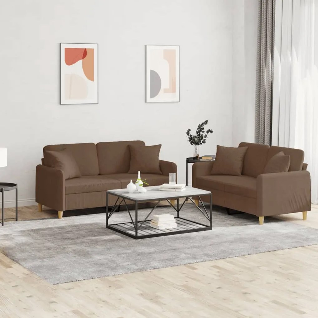 vidaXL 2 pcs conjunto de sofás com almofadas tecido castanho