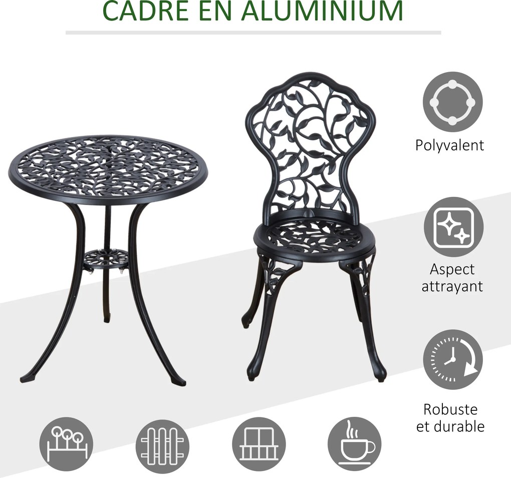 Conjunto de bistro de 3 peças com 2 cadeiras e 1 mesa redonda de estilo antigo, para jardim, terraço ou varanda, preto FR