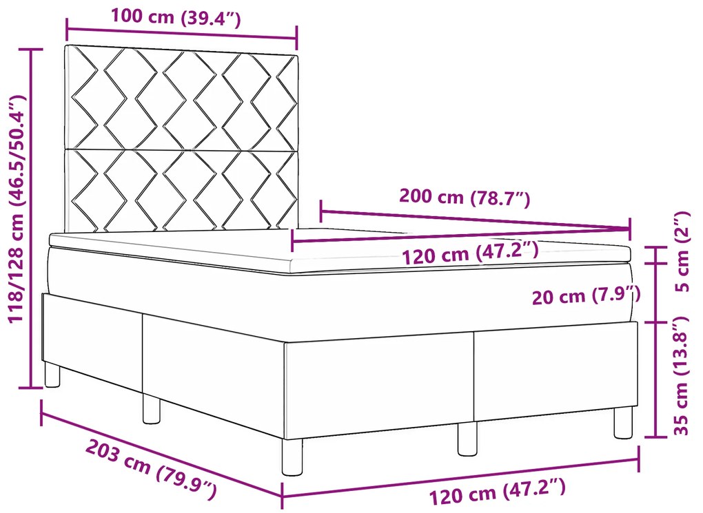 Cama Box Spring com Colchão Azul 120x200 cm Tecido