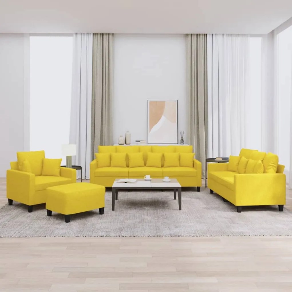 vidaXL 4 pcs conjunto de sofás com almofadas tecido amarelo-claro