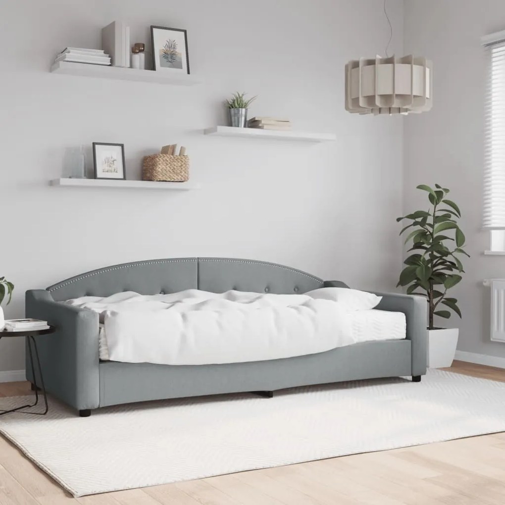 Sofá-cama com colchão 90x200 cm tecido cinzento-claro