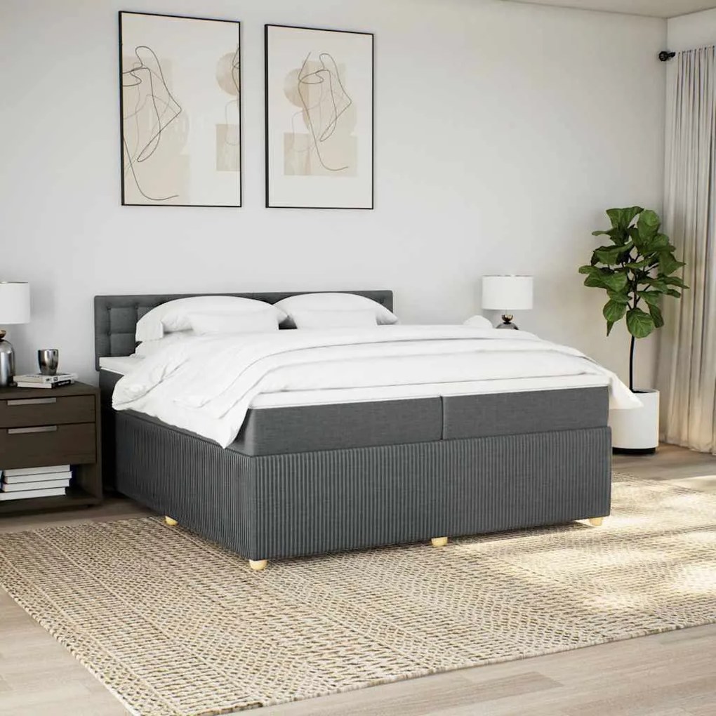 Cama com molas/colchão 200x200 cm tecido cinzento-escuro