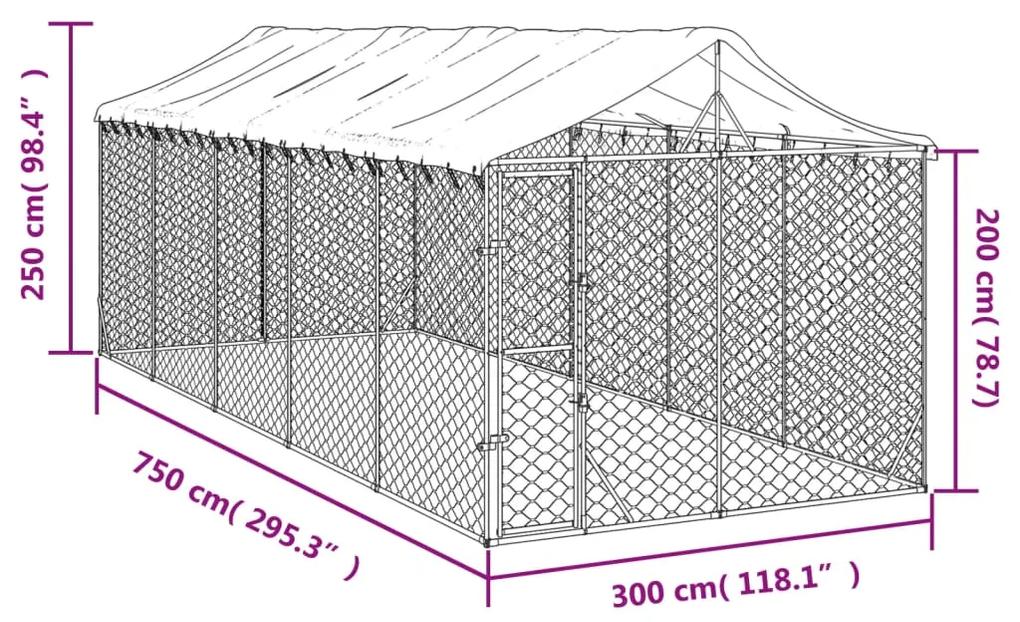 Canil de exterior com teto 3x7,5x2,5 m aço galvanizado prateado