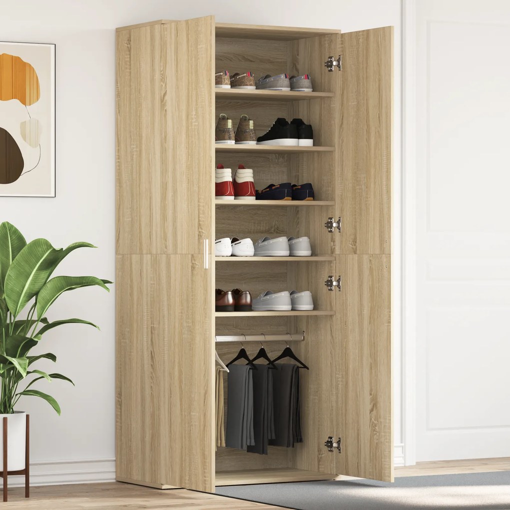 vidaXL Armário de Sapatos Carvalho Sonoma 80x39x180 cm Madeira Engenheirada