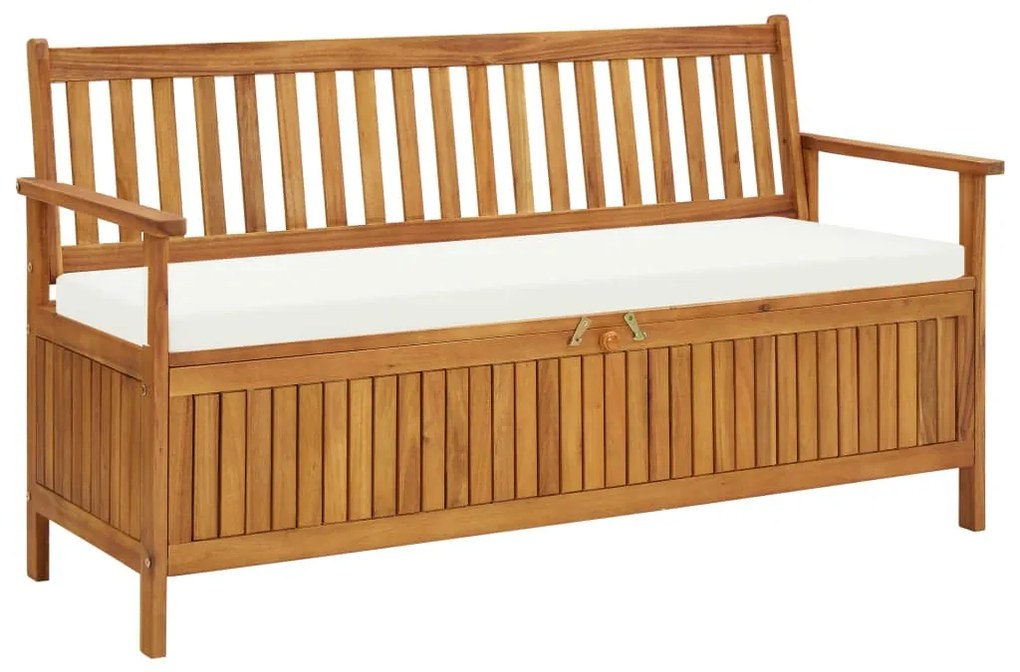 vidaXL Banco de arrumação c/ almofadão 148 cm madeira de acácia maciça
