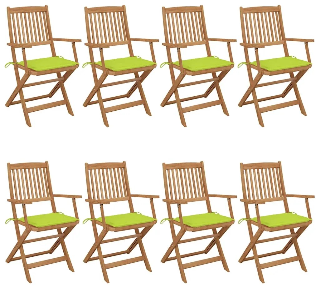 vidaXL Cadeiras de jardim dobráveis 8 pcs c/ almofadões acácia maciça