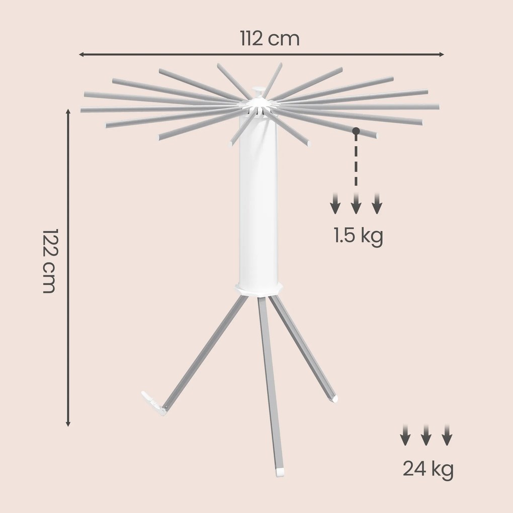 Estendal roupa dobrável, com suporte extensível, ocupa pouco espaço 112 x 112 x 122 cm prateado