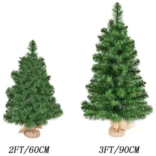 Árvore de Natal de mesa H90CM em saco de linho PVC+PE abeto com função temporizador 363 galhos 50 luzes LED