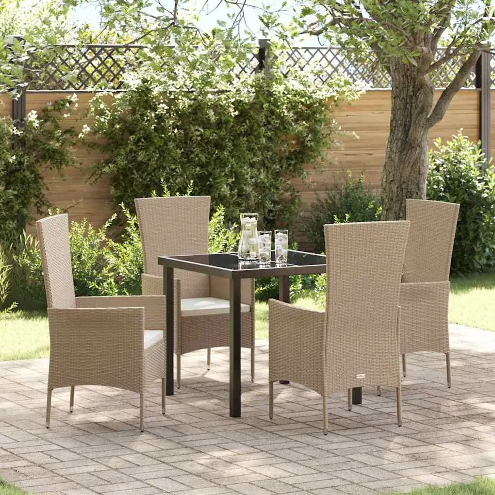 vidaXL Conjunto de Jantar para Jardim com almofada 5 pcs Bege vime PE